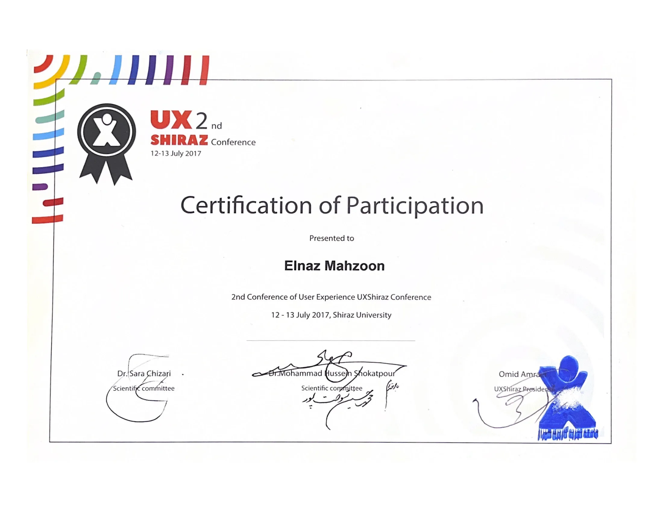 UI/UX Conference certificate